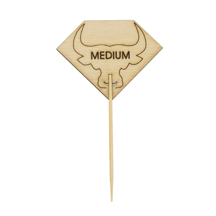 Pique à steak en bambou Rumpy décor tête de taureau, cuisson Medium (à point) 54mm H95mm - 1000Pcs