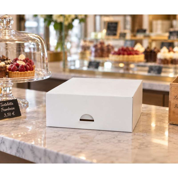 Boîte à pâtisserie carrée en carton blanc 143x143mm H60mm - 50Pcs