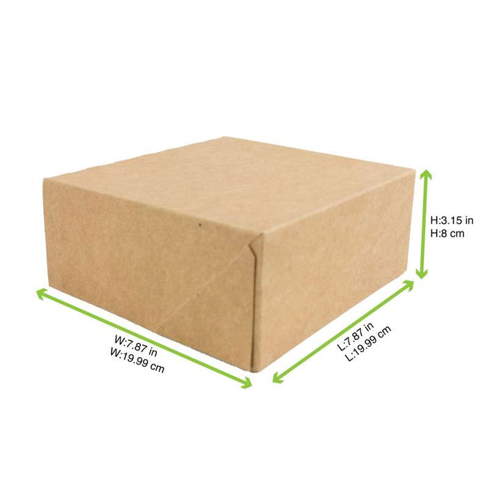 Boite pâtissière carton kraft brun  200x200mm H80mm - 50Pcs