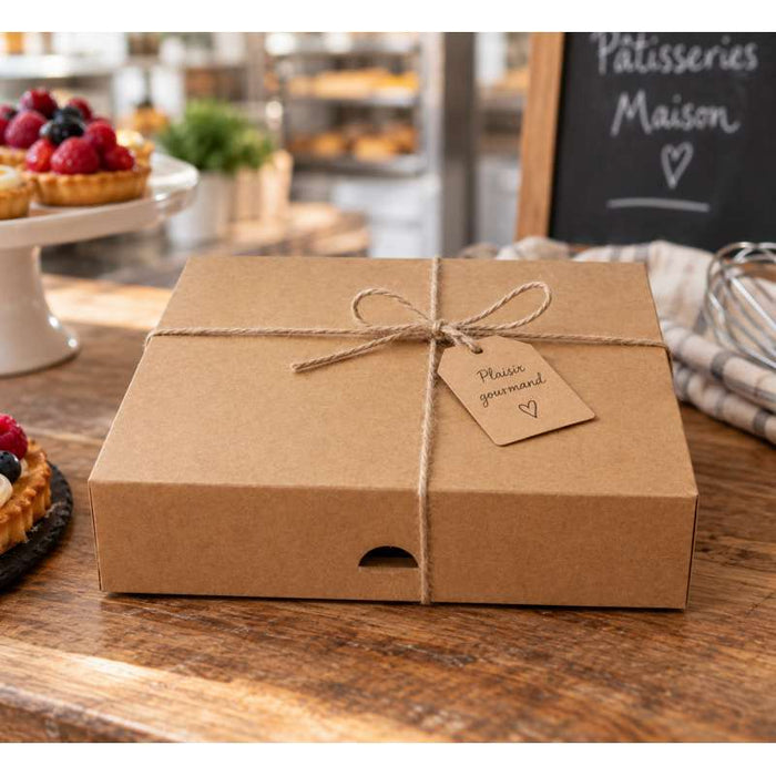 Boite pâtissière carton kraft brun  230x230mm H50mm - 50Pcs