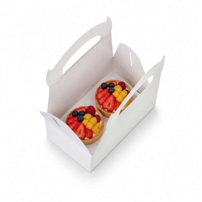 Boîte pâtissière carton blanche avec anse 200x200mm H115mm - 50Pcs