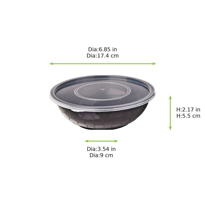 Bol plastique PP rond noir avec couvercle transparent   H53mm 720ml-150Pcs