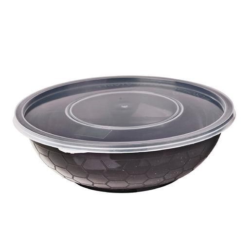 Bol plastique PP rond noir avec couvercle transparent   H53mm 720ml-150Pcs