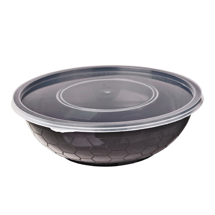 Bol plastique PP rond noir avec couvercle transparent   H53mm 720ml-150Pcs