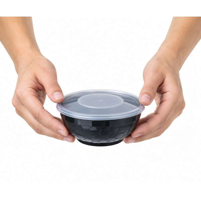 Bol plastique PP rond noir avec couvercle transparent   H59mm 200ml-500Pcs