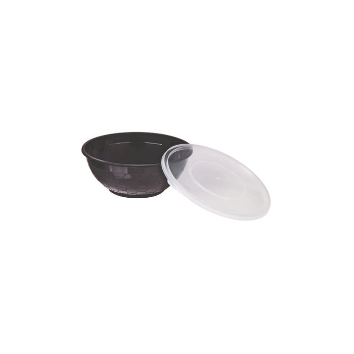 Bol plastique PP rond noir avec couvercle transparent   H59mm 200ml-500Pcs
