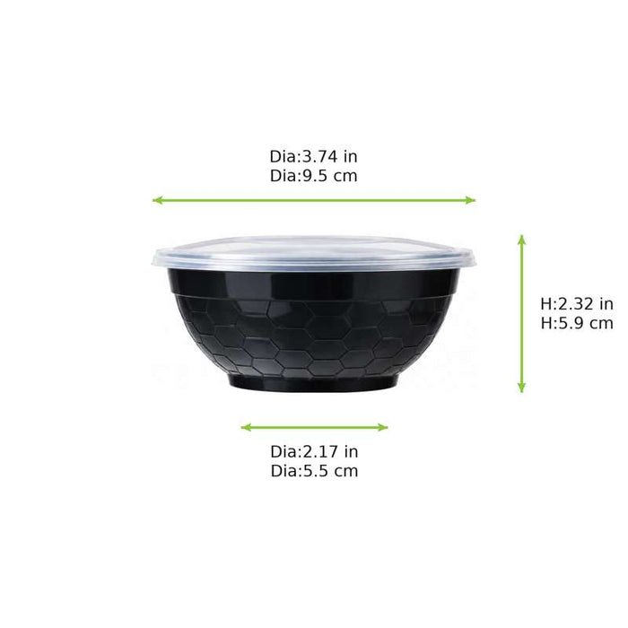 Bol plastique PP rond noir avec couvercle transparent   H59mm 200ml-500Pcs