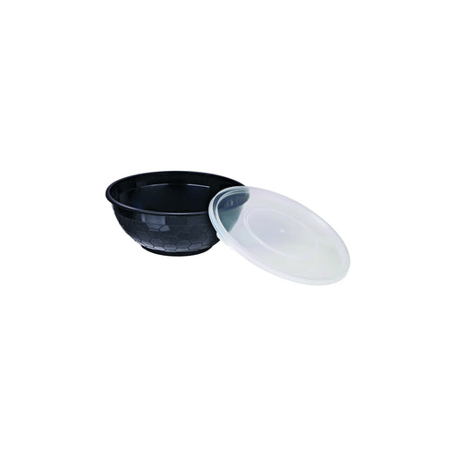 Bol plastique PP rond noir avec couvercle transparent   H59mm 200ml-500Pcs