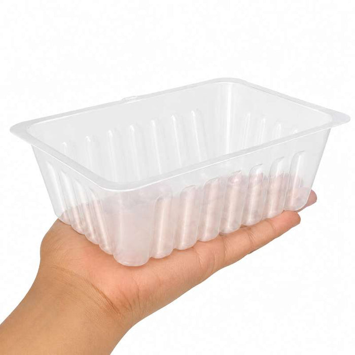 Barquette charcutière rectangulaire translucide en PS 143x111mm H49mm 500ml - 1500Pcs