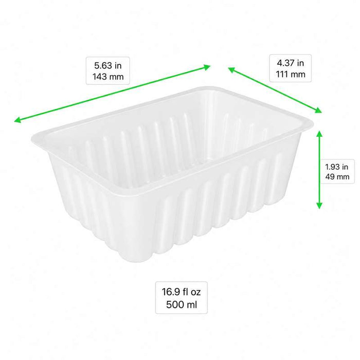 Barquette charcutière rectangulaire translucide en PS 143x111mm H49mm 500ml - 1500Pcs