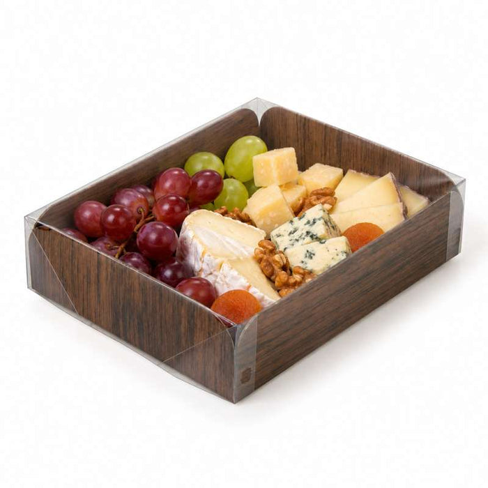 Rectangle rainé carton, décor bois 2 faces + couv. Pet  152,4x203,2mm H50,8mm-100Pcs