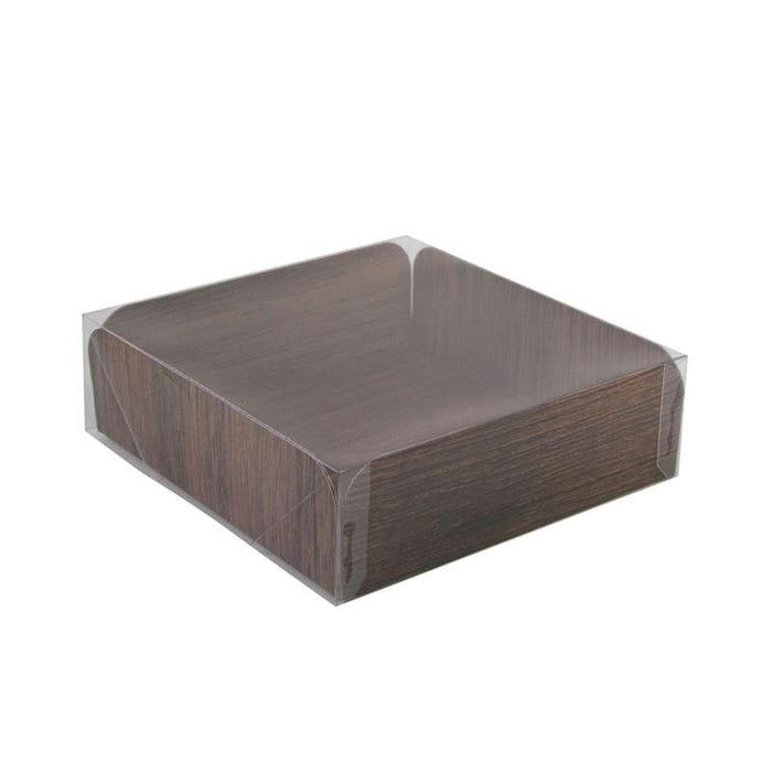 Carré rainé décor bois double face avec couvercle PET 203x203mm H64mm - 100Pcs