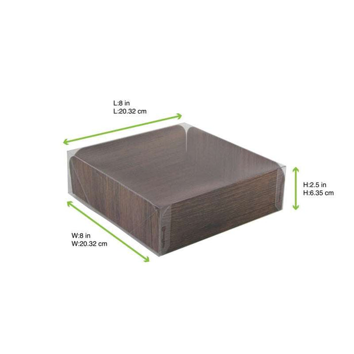 Carré rainé décor bois double face avec couvercle PET 203x203mm H64mm - 100Pcs