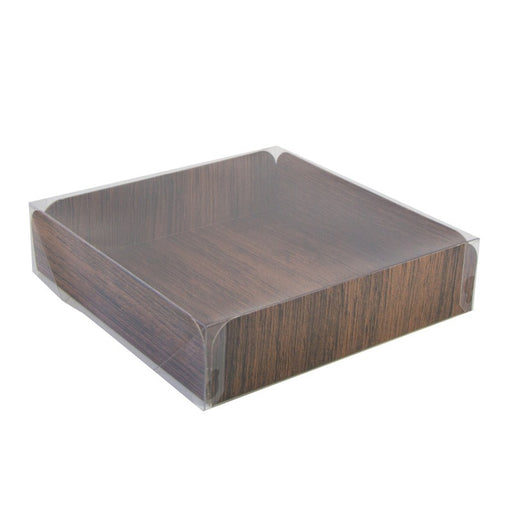 Carré rainé carton décor bois double face+Couv. PET  254x254mm H63,5mm-100Pcs