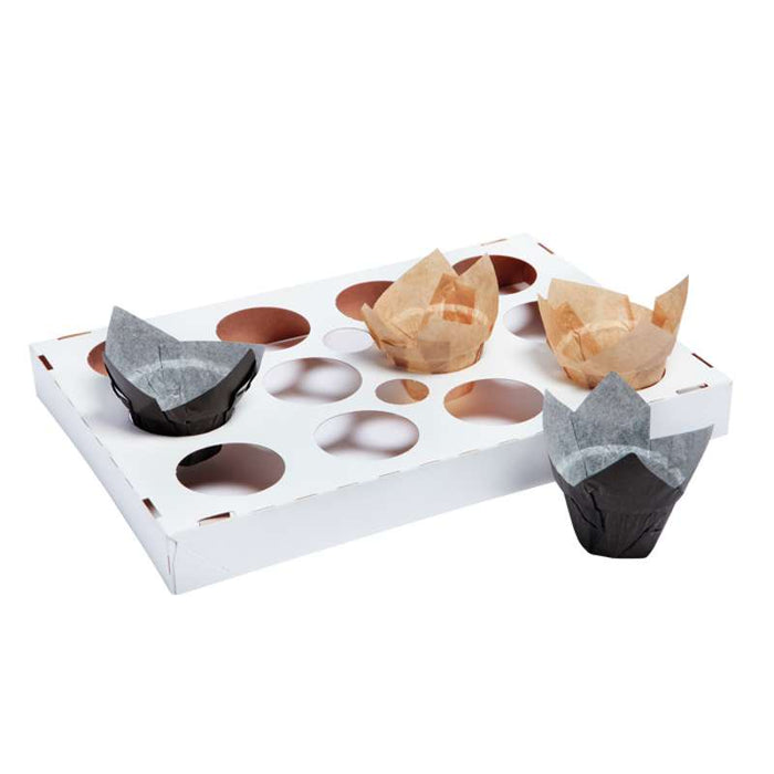 Support de cuisson en papier à 12 empreintes rondes 287x192mm H30mm - 50Pcs