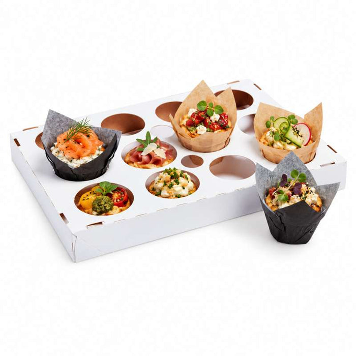 Support de cuisson en papier à 12 empreintes rondes 287x192mm H30mm - 50Pcs