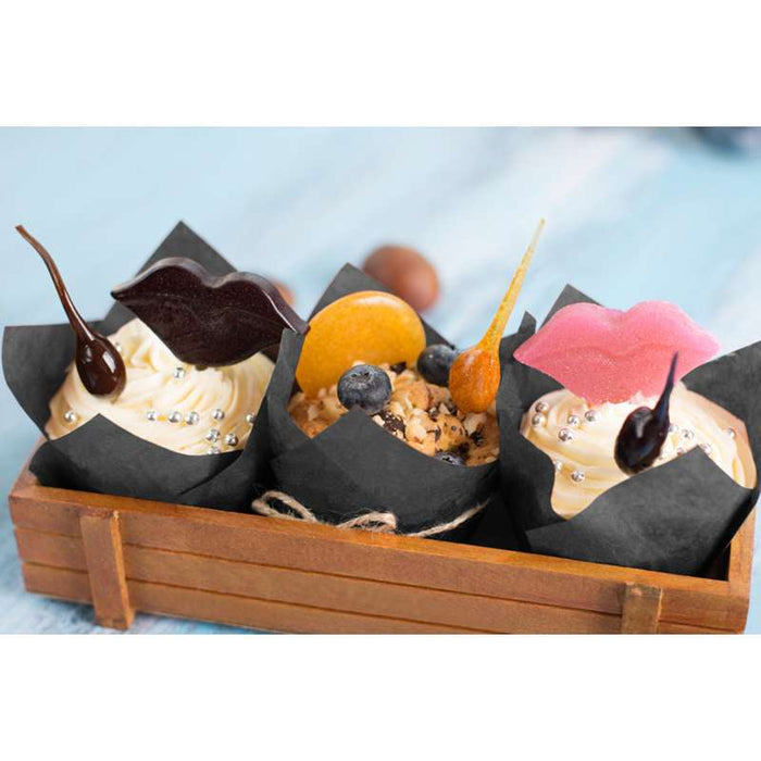 Caissette tulipe brune en papier cuisson siliconé H60mm - 1200Pcs