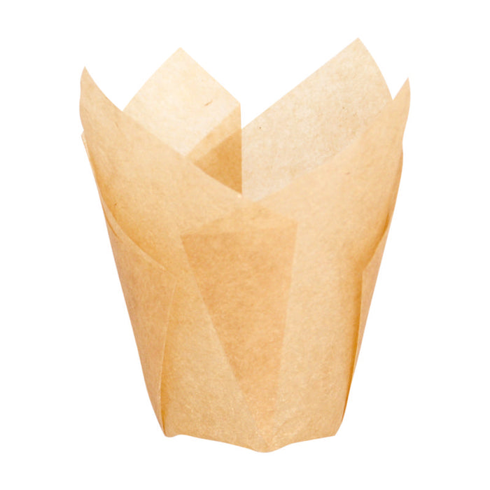 Caissette tulipe brune en papier cuisson siliconé H60mm - 1200Pcs