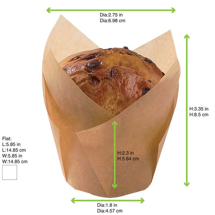 Caissette de cuisson forme tulipe en papier brun siliconé   H80mm-1000Pcs