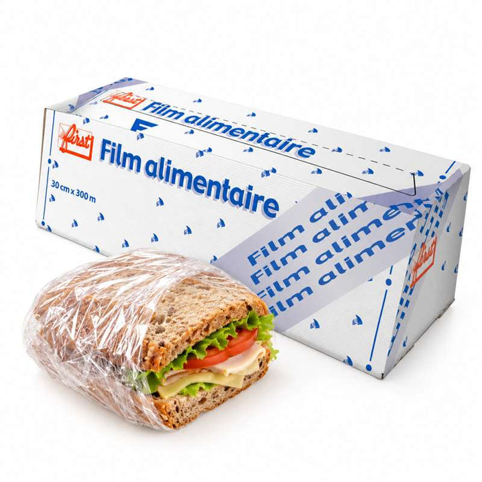 Film étirable alimentaire PVC avec boîte distributrice 300mm x 300m - 6Pcs