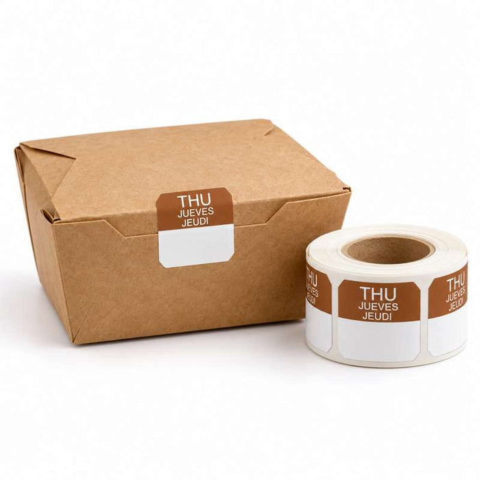 Étiquettes hydrosolubles HACCP du jeudi en rouleau, coloris marron 25x25mm - 1000Pcs