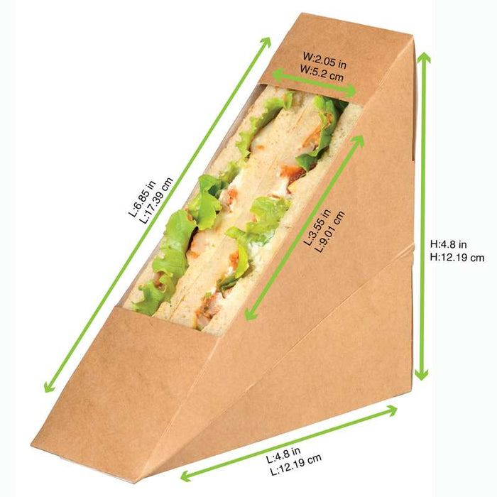 Triangle sandwich kraft simple à fenêtre  52x123mm H123mm-500Pcs
