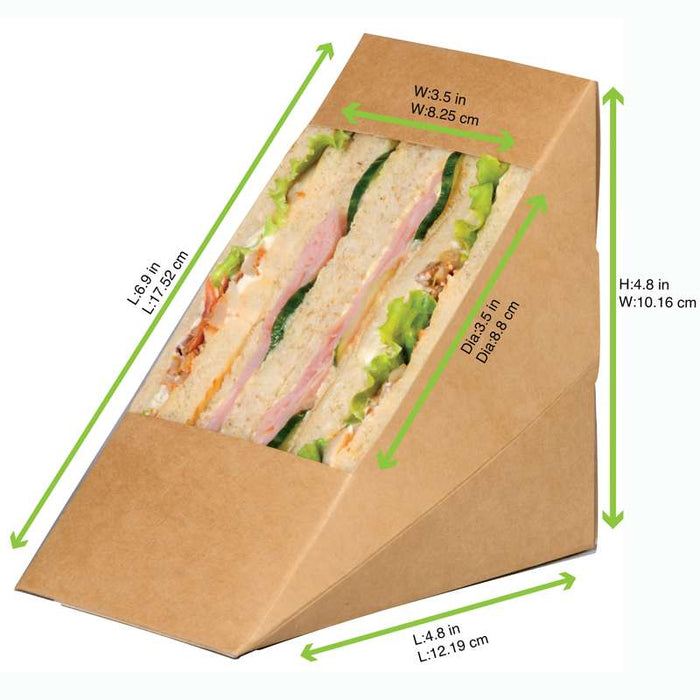 Triangle sandwich kraft triple à fenêtre  82x123mm H123mm-500Pcs
