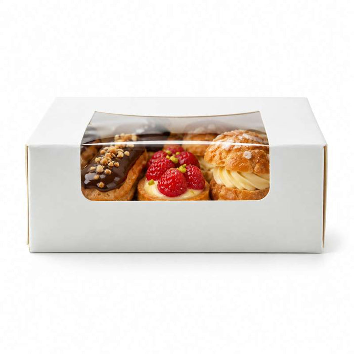 Boîte pâtissière carton blanc avec couvercle attaché à fenêtre 100x100mm H40mm - 420Pcs