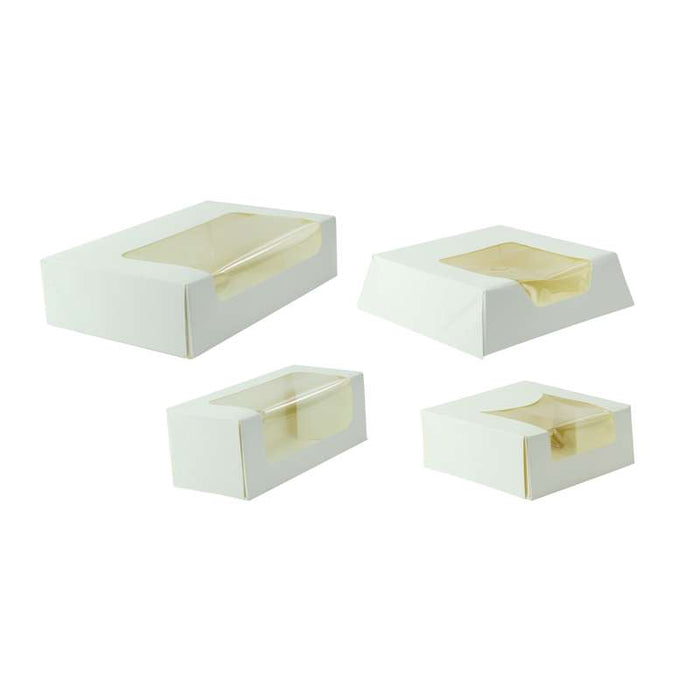 Boîte pâtissière carton blanc avec couvercle attaché à fenêtre 140x140mm H40mm - 180Pcs