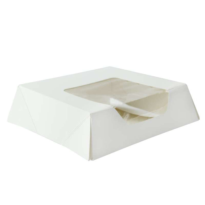 Boîte pâtissière carton blanc avec couvercle attaché à fenêtre 140x140mm H40mm - 180Pcs