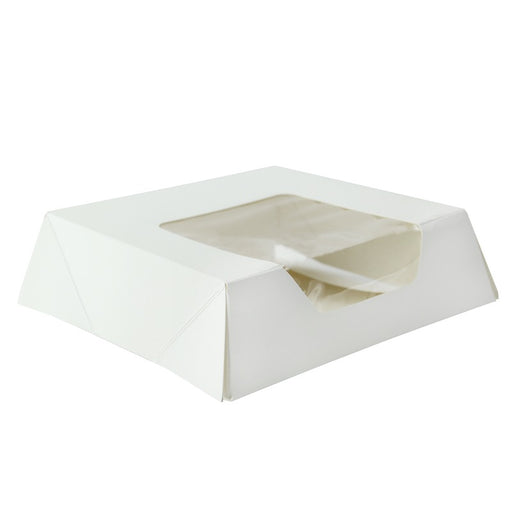 Boîte pâtissière carton blanc avec couvercle attaché à fenêtre 140x140mm H40mm - 180Pcs