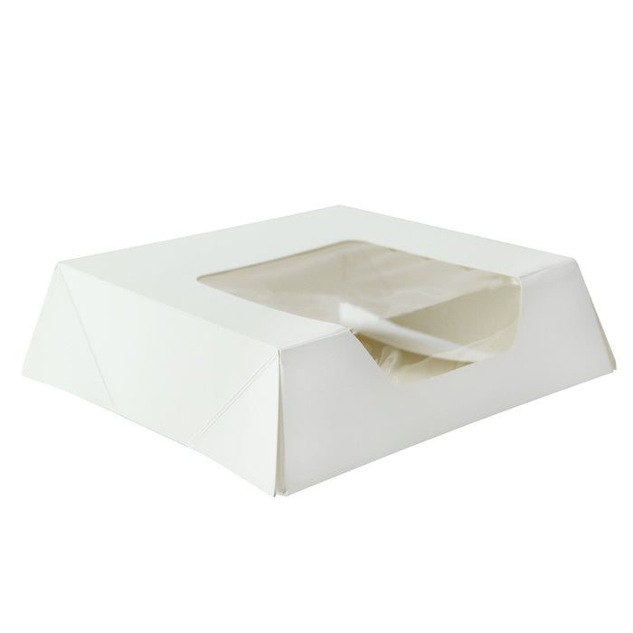 Boîte pâtissière carton blanc avec couvercle attaché à fenêtre 140x140mm H40mm - 180Pcs
