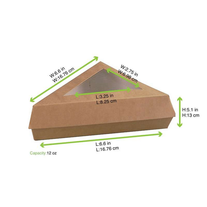 Boîte pâtissière triangulaire carton brun avec couvercle à fenêtre 155x130mm H45mm-200Pcs