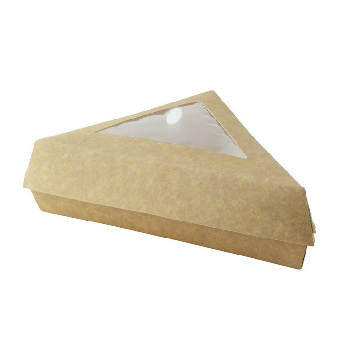 Caja triángular de cartón kraft con tapa ventana 155x130mm A45mm - 50Uds