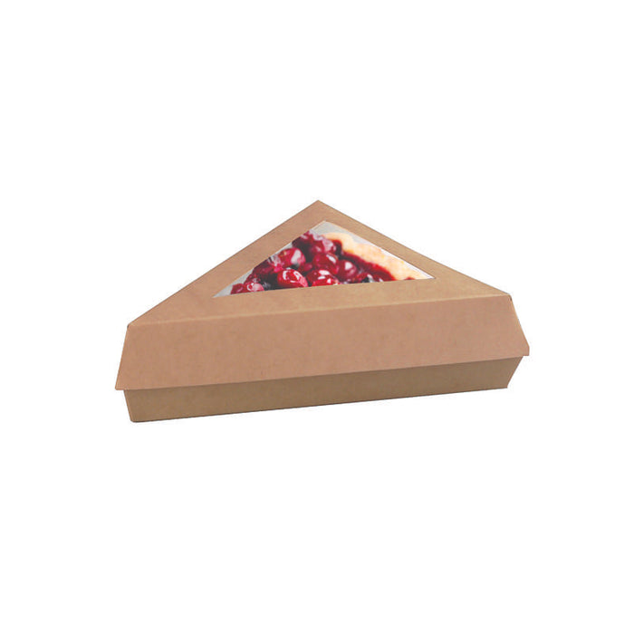 Boîte pâtissière triangulaire carton brun avec couvercle à fenêtre 155x130mm H45mm-200Pcs