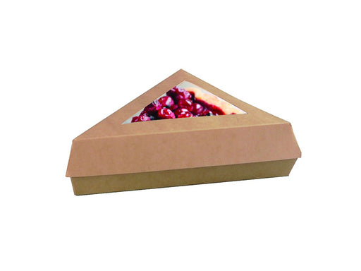 Boîte pâtissière triangulaire carton brun avec couvercle à fenêtre 155x130mm H45mm-200Pcs