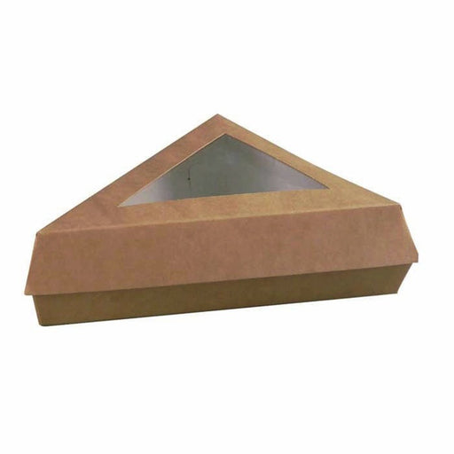 Boîte pâtissière triangulaire carton brun avec couvercle à fenêtre 155x130mm H45mm-200Pcs