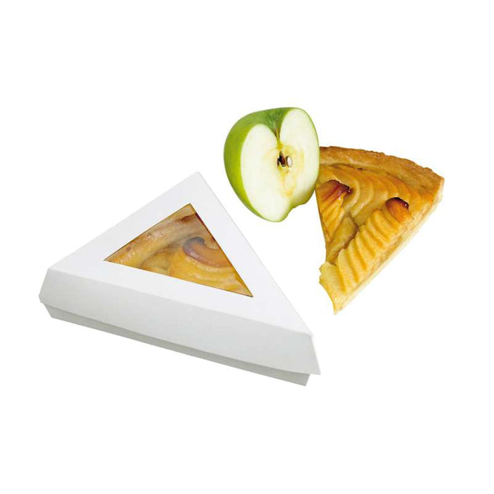 Boite pâtissière triangulaire carton blanc avec couvercle à fenêtre  155x130mm H45mm - 200Pcs