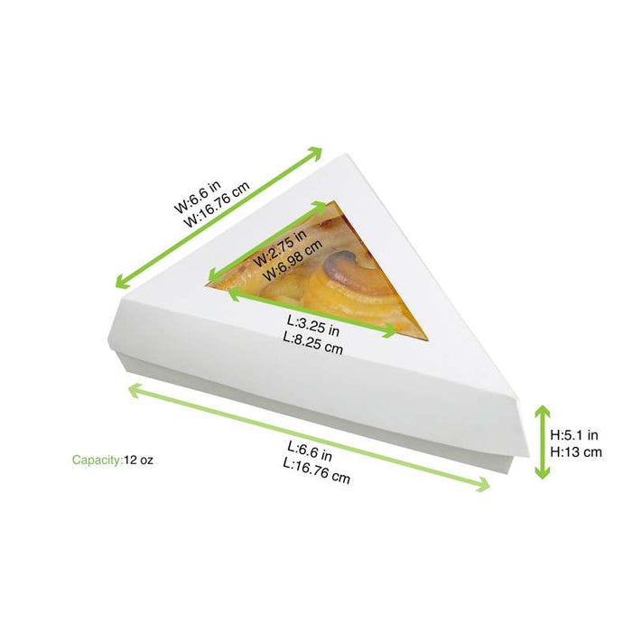 Boite pâtissière triangulaire carton blanc avec couvercle à fenêtre  155x130mm H45mm - 200Pcs