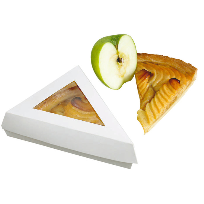 Boite pâtissière triangulaire carton blanc avec couvercle à fenêtre  155x130mm H45mm - 200Pcs