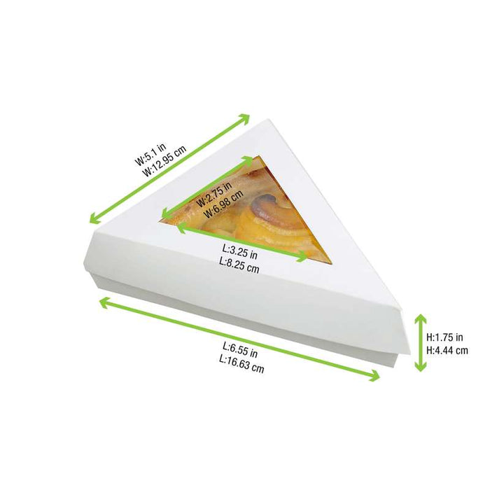 Boite pâtissière triangulaire carton blanc avec couvercle à fenêtre  155x130mm H45mm - 200Pcs