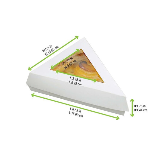 Boite pâtissière triangulaire carton blanc avec couvercle à fenêtre  155x130mm H45mm - 200Pcs