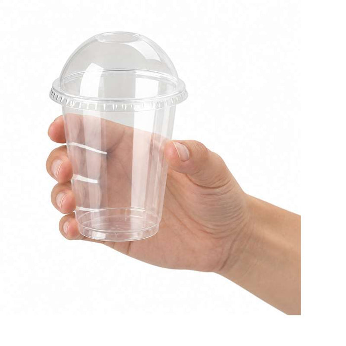 Pot plastique PET transparent avec couvercle dôme et trou   H85mm 200ml - 500Pcs