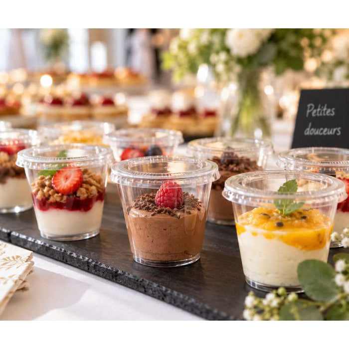 Coupe dessert transparente avec couvercle plat Ø74mm H62mm 165ml - 1200Pcs