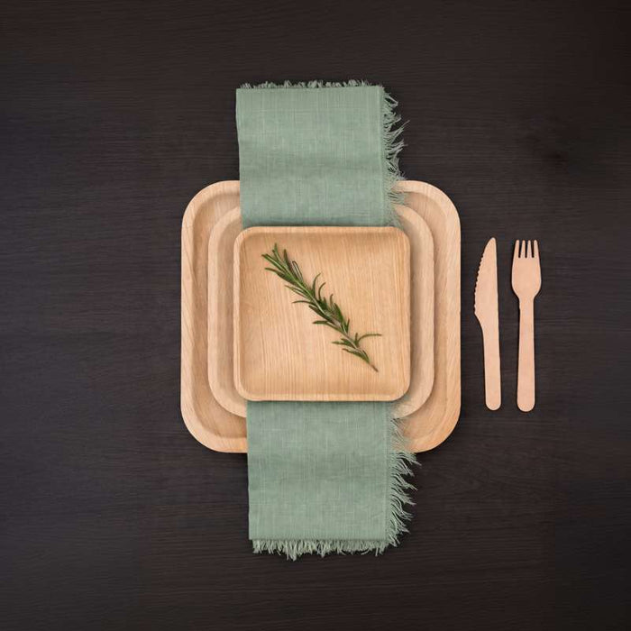 Assiette carrée en feuille de palmier 110x110mm H22mm - 100Pcs
