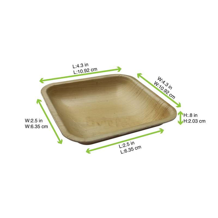Assiette carrée en feuille de palmier 110x110mm H22mm - 100Pcs