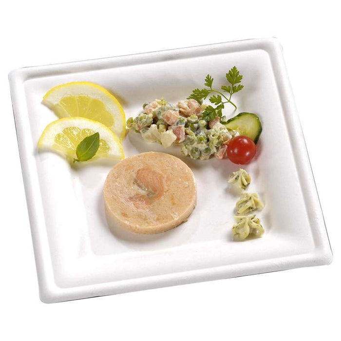 Assiette carrée blanche en pulpe  160x160mm-500Pcs