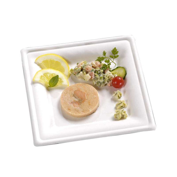 Assiette carrée blanche en pulpe  160x160mm-500Pcs