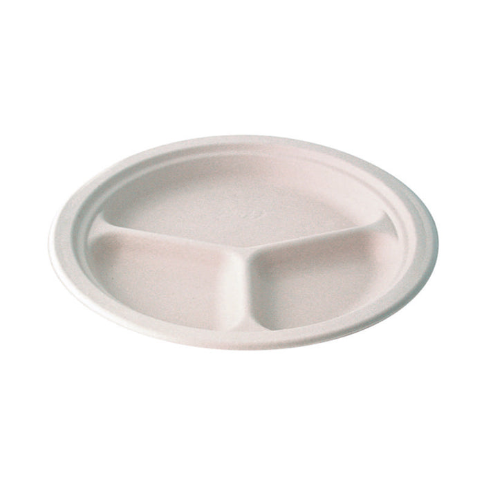 Assiette 3 compartiments ronde en pulpe blanche sans PFAS Ø262mm - 500Pcs