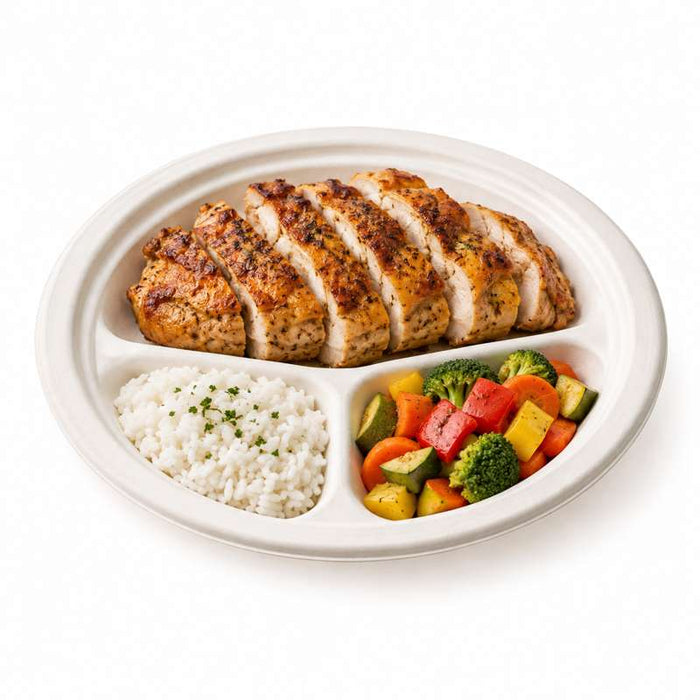 Assiette 3 compartiments ronde en pulpe blanche sans PFAS Ø262mm - 500Pcs